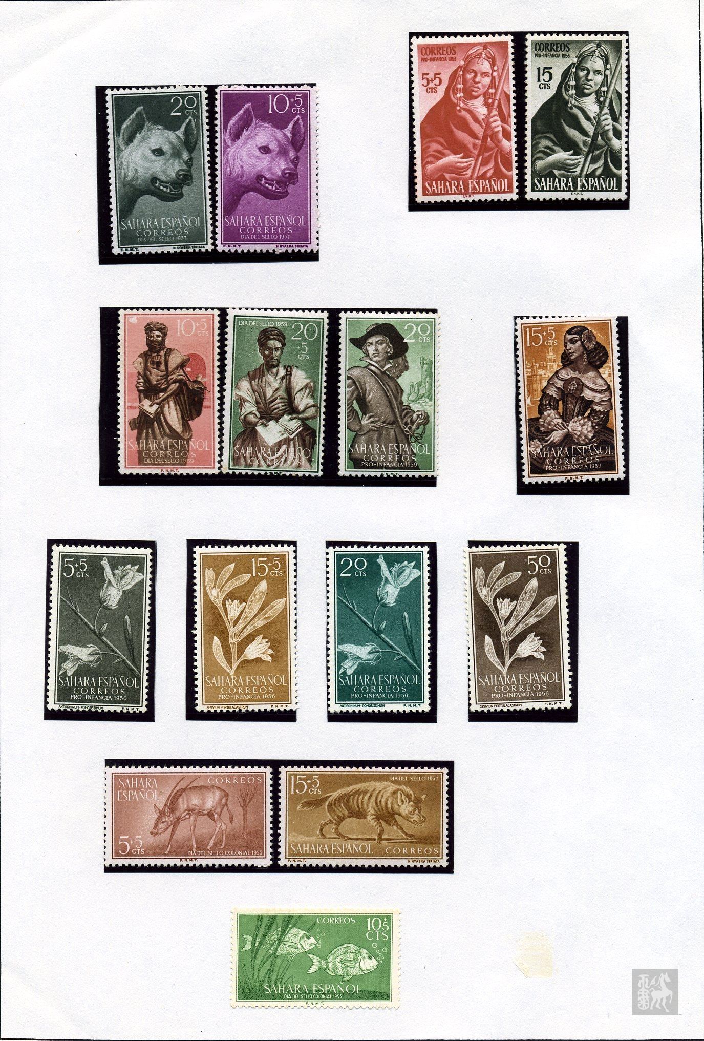 西班牙50年代邮票新15枚(个别贴纸上)无