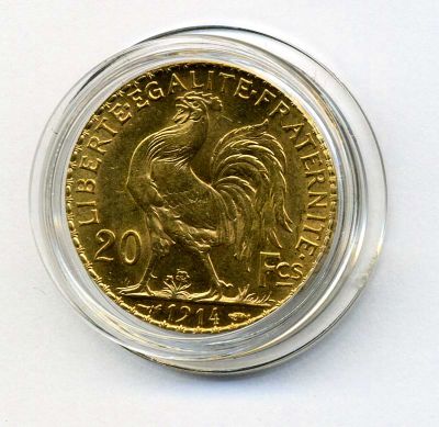 1911年法国高卢鸡20法郎6.5克金币一枚