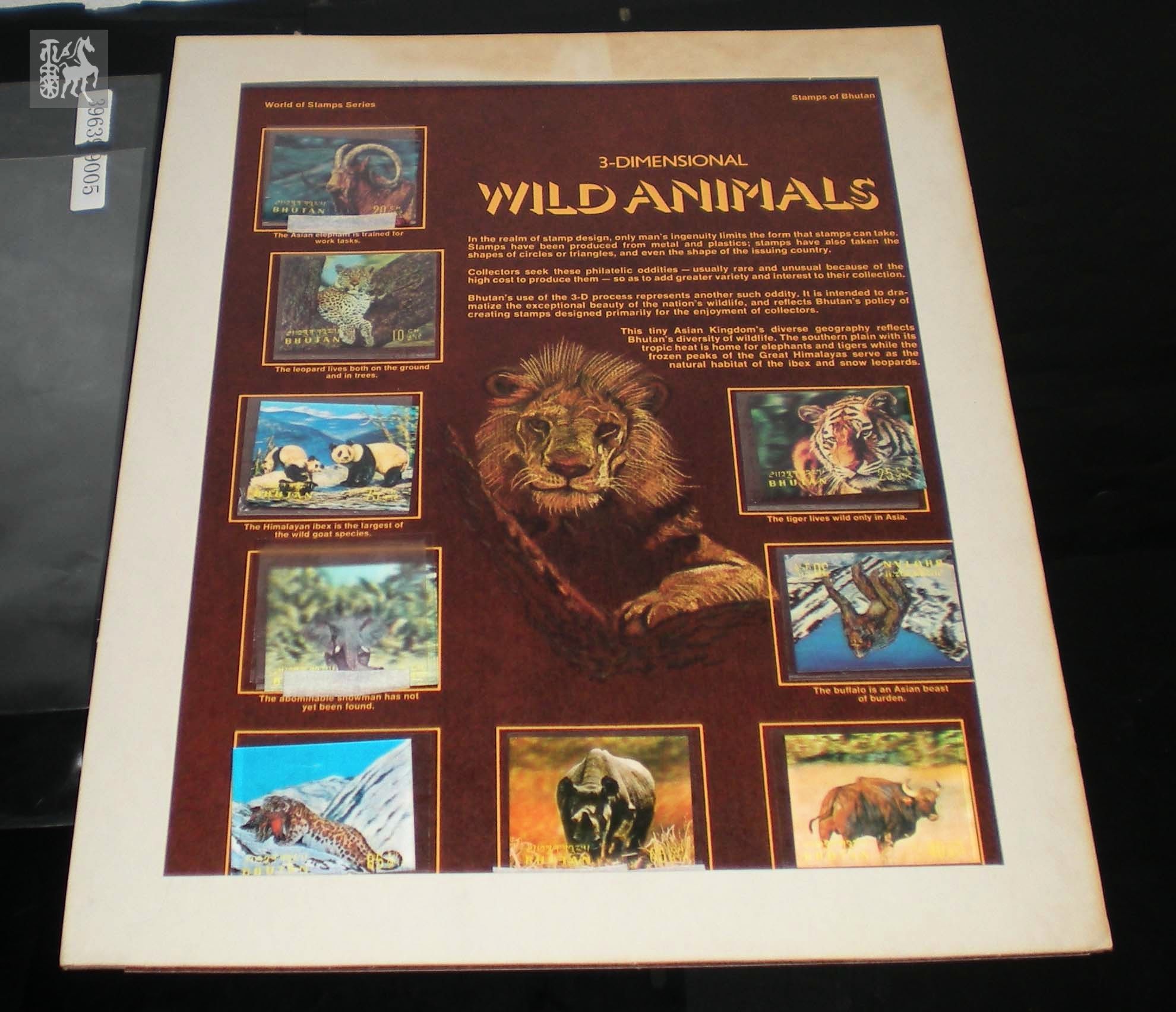 不丹三维野生动物邮票一套新九枚全(带册)无