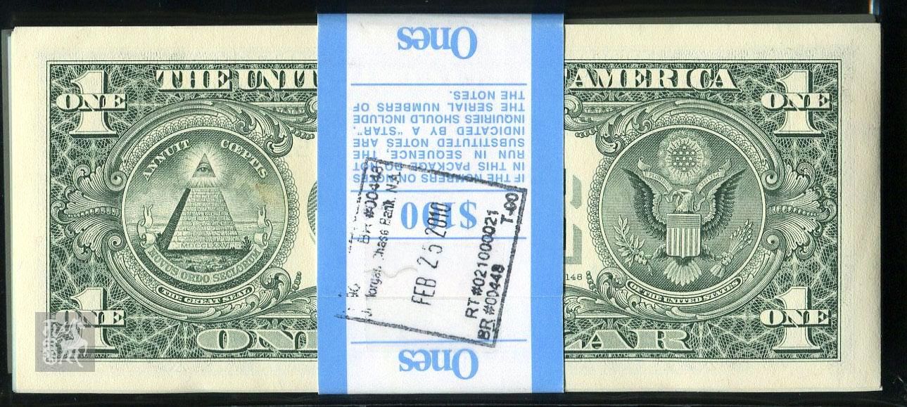 2006年美国1美元连号100枚(b59554001m-100)十品