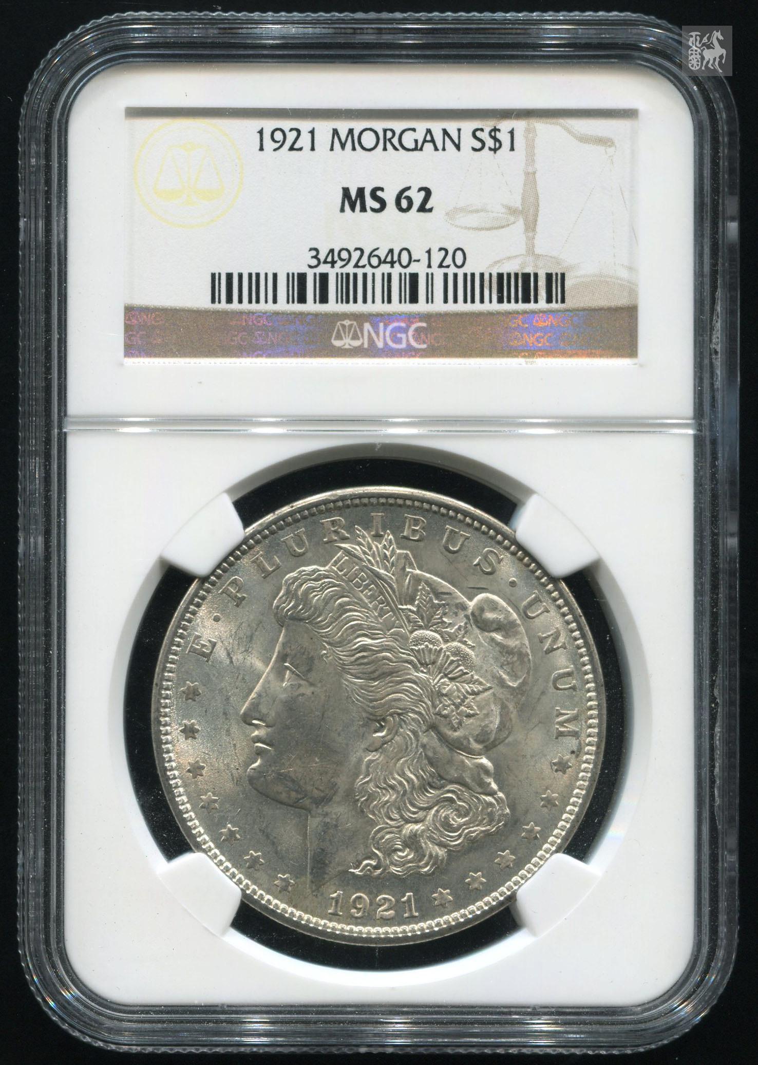 1921年美国摩根银币一枚(ngc ms62 3492640-120)评级币