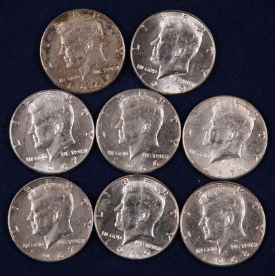 1966年-1969年美国肯尼迪11.6克银币八枚(含银40%)极美品