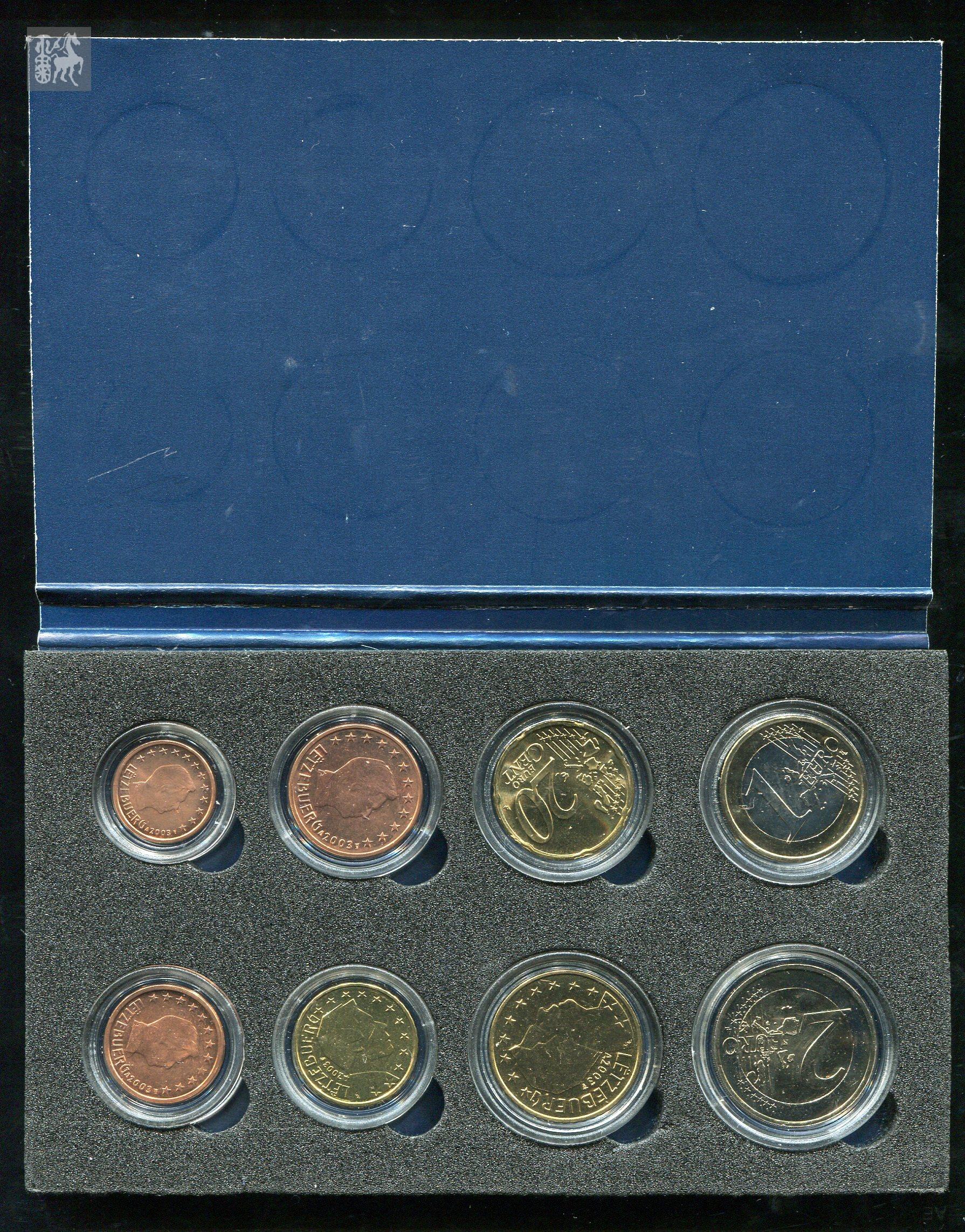 2003年卢森堡欧元硬币8枚(带包装,带说明书)近未使用