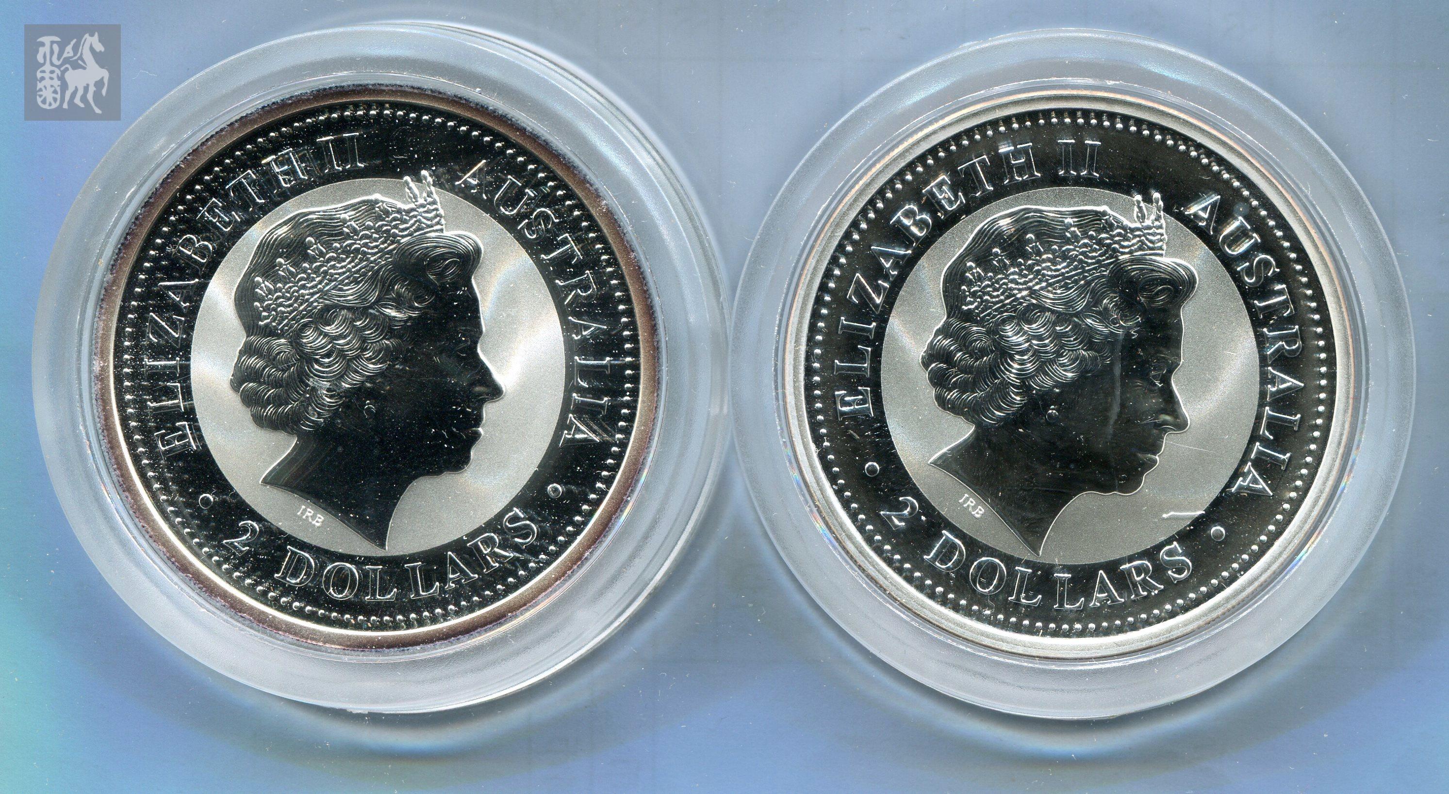 2000年澳大利亚生肖龙2盎司银币,2002年澳大利亚生肖马2盎司银币各